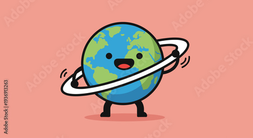 Cartoon Earth Character with Ringed Smile.