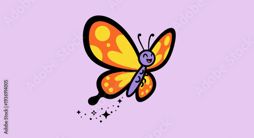 Colorful Cartoon Butterfly in Flight.