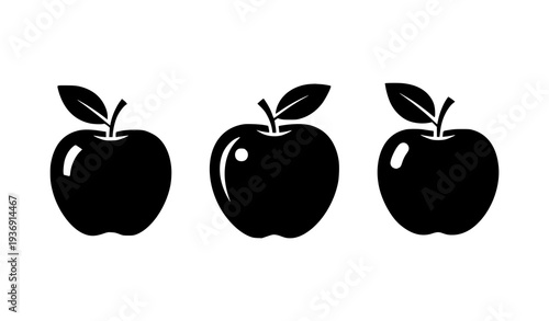 Apple Silhouette Icon Set Black Fruit Symbols Collection Isolated on White Background Vector Illustration