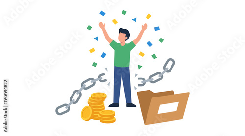 Celebration of Financial Success and Startup Achievement. Vector Illustrations. EPS Editable