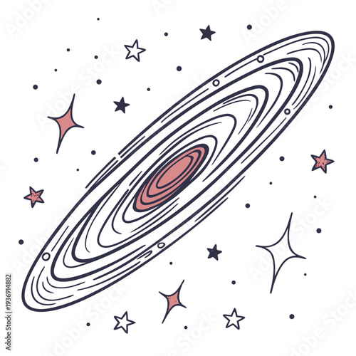 Of a pink and black galaxy whirl with stars