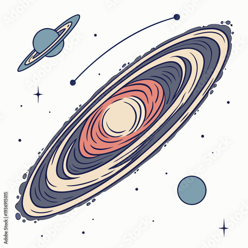 Rotating nebula spiral with planets and stars galaxy