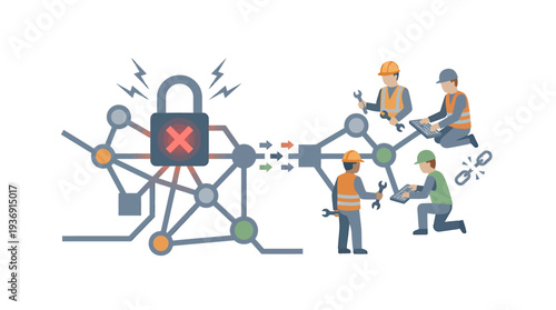 Collaborative Network Security And Team Work Illustration. Vector Illustrations. EPS Editable