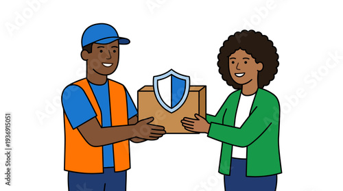 Collaborative Shield Handoff Between Professionals Illustration. Vector Illustrations. EPS Editable