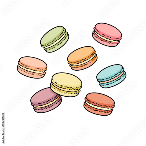 [Vector EPS]Colorful macarons with various flavors and designs