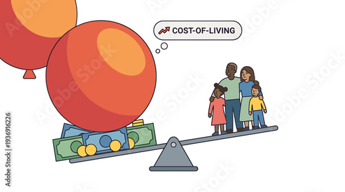 Cost of Living Balloons Weigh Down People Illustration Cartoon. Vector Illustrations. EPS Editable