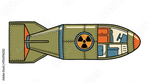 Cutaway Style Cross Section Rocket Illustration of a Military Missile. Vector Illustrations. EPS Editable