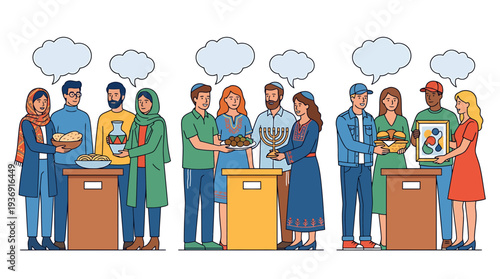 Diverse Crowd Debating in Public Discussion Setting. Vector Illustrations. EPS Editable