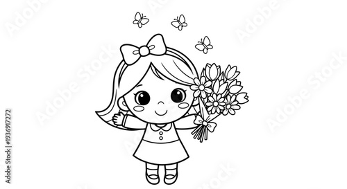 A Girl Bring a bucket of Flower