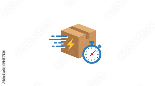 Fast Shipping Box With Clock and Energy. Vector Illustrations. EPS Editable