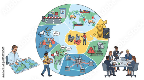 Global Learning Infographic Depicting Collaboration Across Cultures and Disciplines. Vector Illustrations. EPS Editable