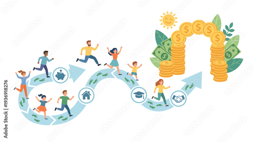 Fototapeta premium Group Of People Building Health And Community Through Active Play. Vector Illustrations. EPS Editable
