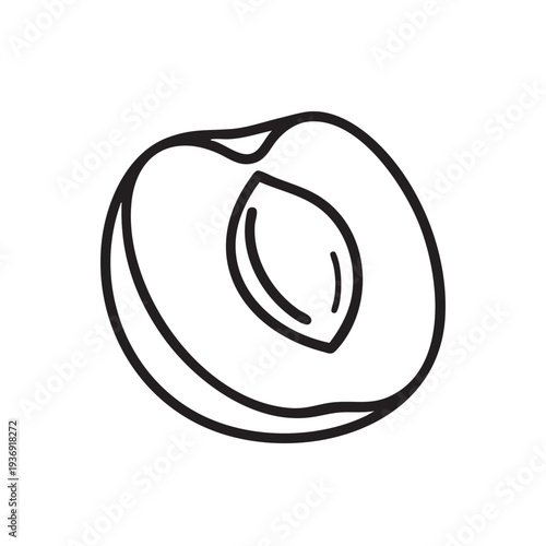 Half apricot or peach fruit with exposed pit drawing, depicting natural organic produce, healthy snack, and a simple botanical element for culinary design