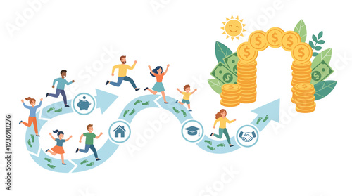 Group Of People Building Health And Community Through Active Play. Vector Illustrations. EPS Editable