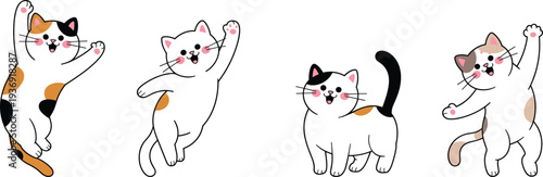 Cute cartoon cats collection in playful poses isolated on white background representing adorable kittens, pet characters, animal illustrations and kawaii style