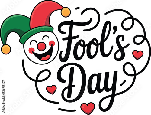 April Fools Day Jester Face and Hearts holiday celebration