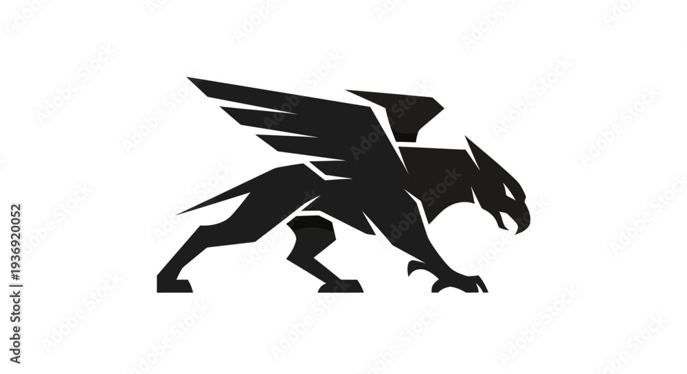 Fototapeta premium Stylized black griffin silhouette on white