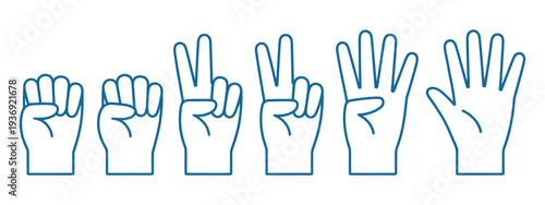 Hand count gesture icons one two three four five, vector illustration template with finger number symbols, counting hands for education concept, instructional graphics, signage and communication 