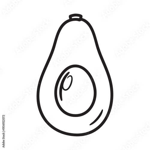 Minimalist black outline of an avocado cut in half showcasing its pit at center a clean and modern illustration of popular healthy fruit