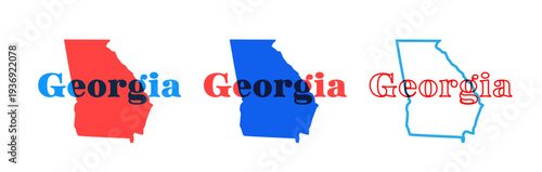 Georgia state map silhouette with the state name in retro typography above. Vintage design with overprint colors and bold shapes, perfect for posters, apparel, travel graphics, and Americana designs.