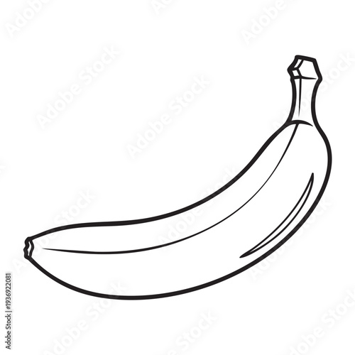 Simple line drawing of a ripe banana with stem, isolated on white background, representing healthy eating and tropical flavors