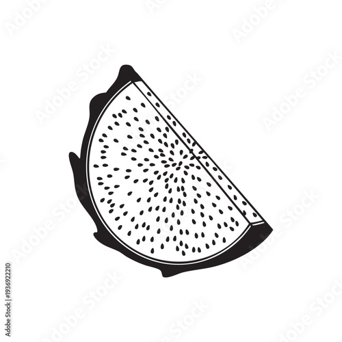 Slice of dragon fruit line art isolated on white background hand drawn doodle style vector illustration exotic tropical fruit pitaya pitahaya