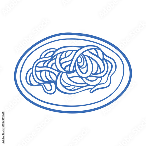 Hand drawn pasta on a plate in blue line style. Vector illustration for restaurant menus, food blogs, culinary branding, or Italian cuisine concepts.