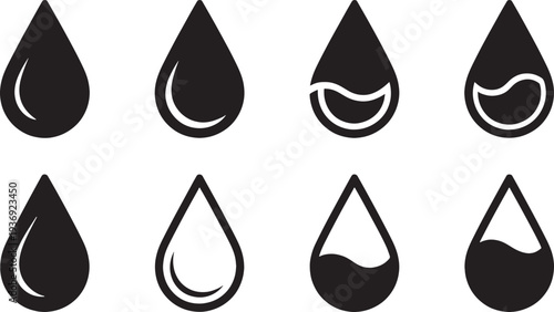 Black drop with white highlights droplets