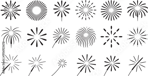 Black explosion burst shapes on white background