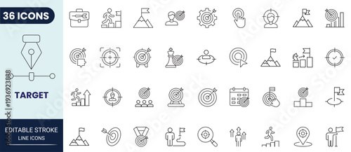 Target icon set in line style. Linear icon collection. Editable stroke. Full vector.