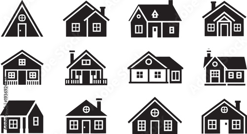 Black house on white background home building architecture