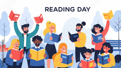 Diverse Group of People Reading Books Outdoors on Reading Day