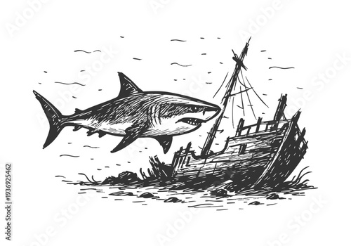 Great White Shark hand drawn simple sketch vector illustration