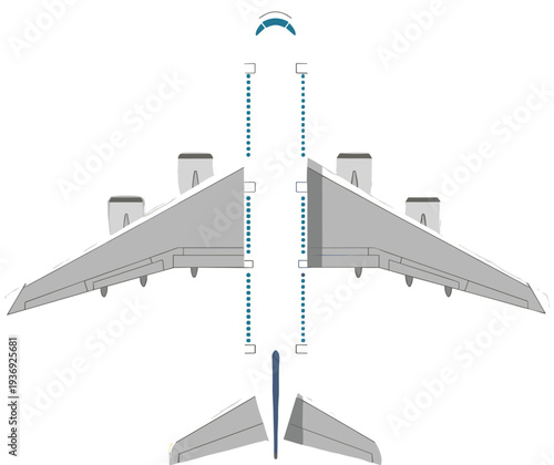 Airplane technical diagram top view vector illustration of commercial jet wings and engines for aerospace design aviation engineering and travel industry