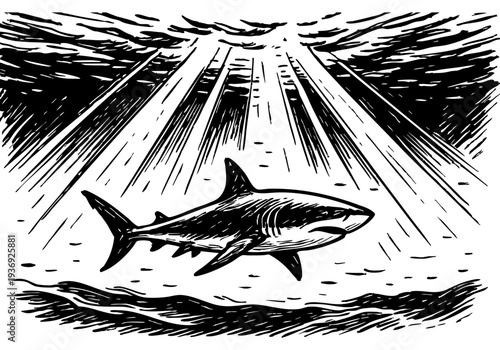 Great White Shark hand drawn simple sketch vector illustration