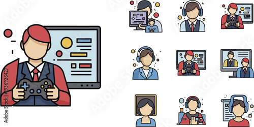 Game Player Holding Controller With Online Profile Avatars