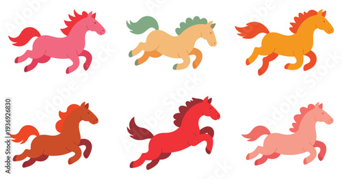 Horse silhouette icon set isolated on white background, vector illustration of running galloping and jumping pony silhouettes, Chinese zodiac horse symbol for Happy Chinese New Year 2026 and Asian 
