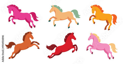 Horse silhouette icon set isolated on white background, vector illustration of galloping jumping and running pony in different poses, Chinese zodiac horse symbol for Happy Chinese New Year 2026 