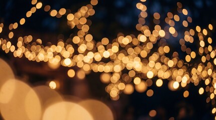 abstract golden bokeh, warm fairy lights defocused,holiday celebration background, romantic night atmoshere