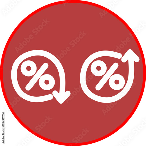 Percentage symbols with circular arrows showing increase and decrease. Finance and business icon representing interest rates, discounts, price changes, and growth.