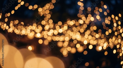 abstract golden bokeh, warm fairy lights defocused,holiday celebration background, romantic night atmoshere
