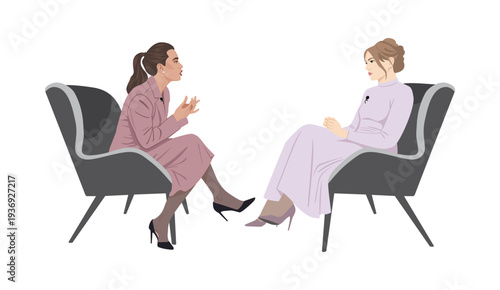 Women conversing during television interview talk show