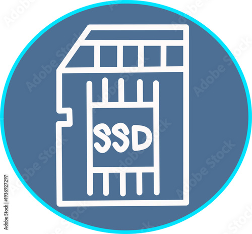 Minimal SSD memory card icon in line style. Modern data storage symbol representing solid state drive technology, digital hardware, and computer storage.
