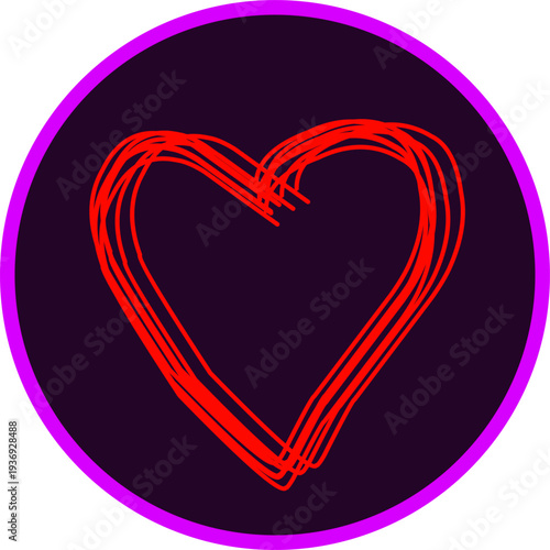 Neon red heart icon on dark background symbolizing love, romance, passion, and relationships. Modern glowing heart design for Valentine themes.