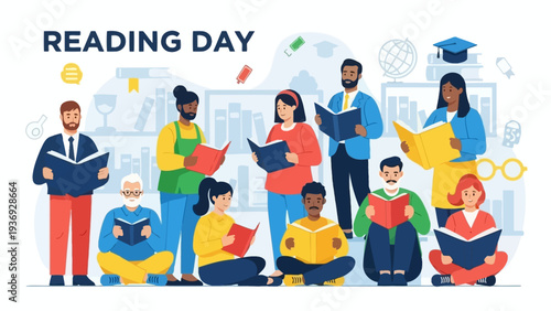 Diverse People Reading Books Celebrating Literacy and Knowledge