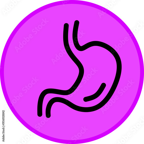 Minimal stomach line icon inside a pink gradient circular button. Modern medical symbol representing digestion, gastric health, healthcare, and digestive system.