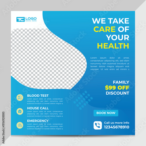 healthcare banner or square flyer with doctor theme for social media post template.