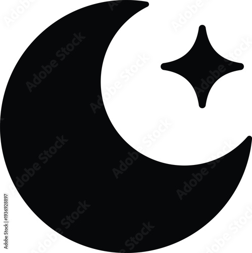 Crescent moon with one shining star