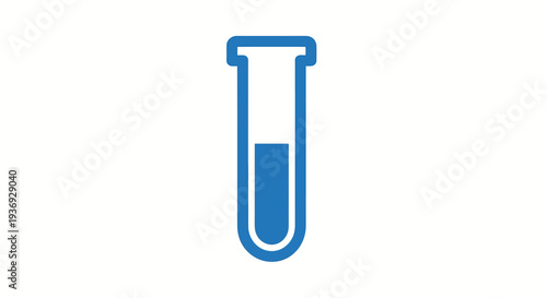 A blue outlined test tube filled with liquid on a white background