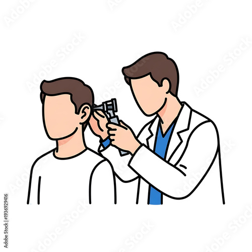 Doctor examining a patient's ear using a medical otoscope.